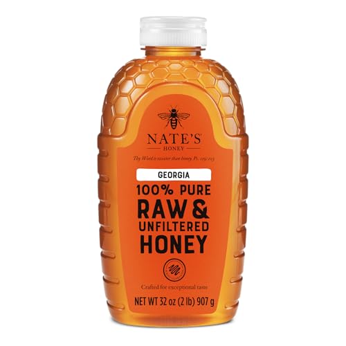 Nature Nate's 100% Pure Raw & Unfiltered Honey, Squeeze Bottle, Allnatural Sweetener, No Additives Georgia, 32 Ounce