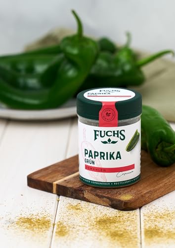 Fuchs Gewürze - Paprika grün gemahlen - milder Paprika-Note für asiatische Gerichte oder Reispfannen - natürliche Zutaten - 55 g in wiederverwendbarer, recyclebarer Dose