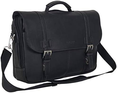 Kenneth Cole Reaction Show Business Messenger Briefcase Colombian Leather 16” Laptop Computer Portfolio Satchel Work Bag, Includes Card Holders, Black, One Size