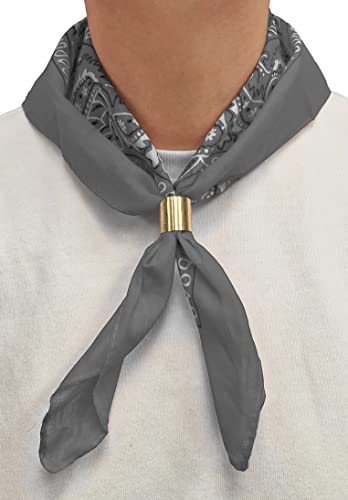 Komonee Tie Neck Ring Loop Clasp Gold Colour With Grey Paisley Bandana Head Scarf Headbands Handkerchief Cowboy Cotton Bib Party Face For Mens Womens Unisex