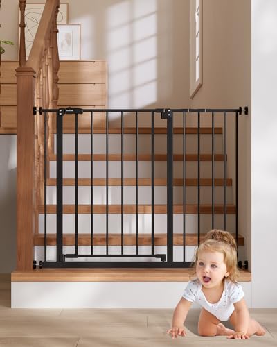 InnoTruth 29.5–40.75" Baby Gate for Stairs, 30" Tall Dog Gates for Doorways & Hallways, Safety Gate for Kids & Pets, Pressure-Mounted Walk-Through with Dual Lock & 2-Way Swing, Black