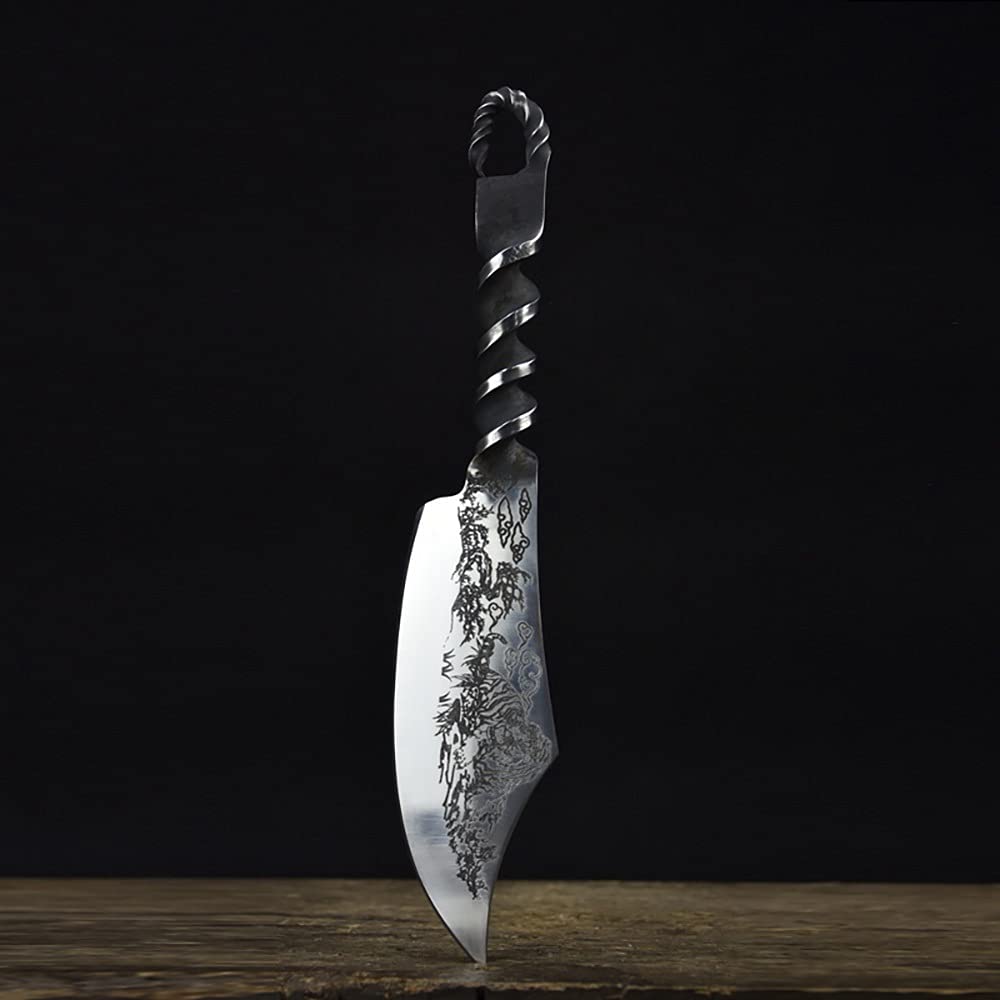 Boning Knife, 5.5 Inch Machete Handmade Tiger Pattern Viking Knife 7Cr17MoV High Carbon Steel Cleaver Twist Steel Handle For kitchen Knives BY ZZYY