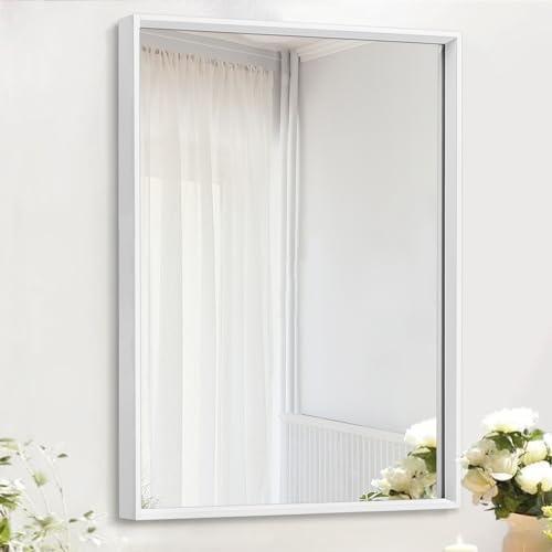 AAZZKANG Spiegel für Wand Rechteckig Weißer Spiegel mit Metallrahmen Bauernhaus Badezimmer Schlafzimmer Hängende Spiegel Wanddekoration Vertikal oder Horizontal AAZZKANG Spiegel für Wand Rechteckig Weißer Spiegel mit Metallrahmen Bauernhaus Badezimmer Schlafzimmer Hängende Spiegel Wanddekoration Vertikal oder Horizontal