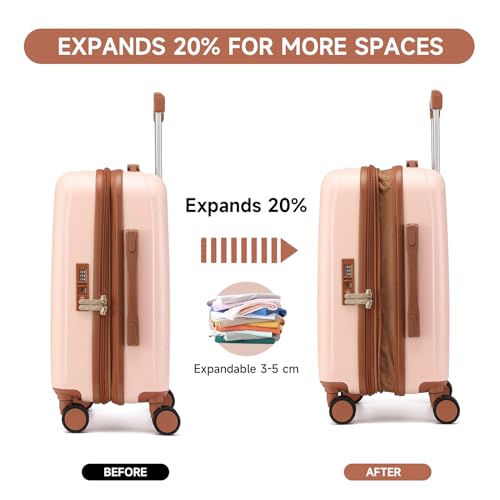 MYER Carry On Hard Shell Vintage Luggage Sets 2 Piece with Spinner Wheels,Cute Expandable Suitcase with TAS Lock,3-Layer PC Texture for Womem (Pink, 13-inch/20-inch)4