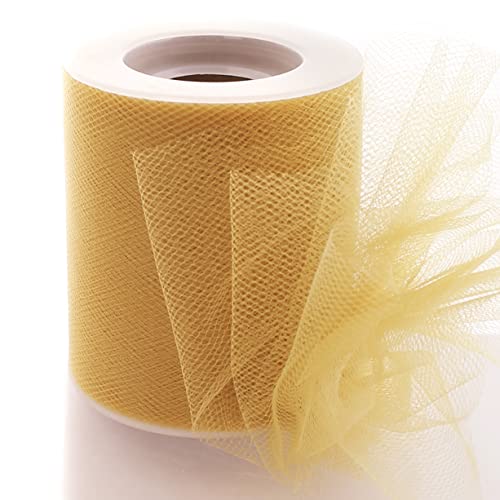 Image of 3 inch Premium Tulle Fabric Roll for Crafts, Wedding, Party Decorations, Gifts - Old Gold 25Yard Spool
