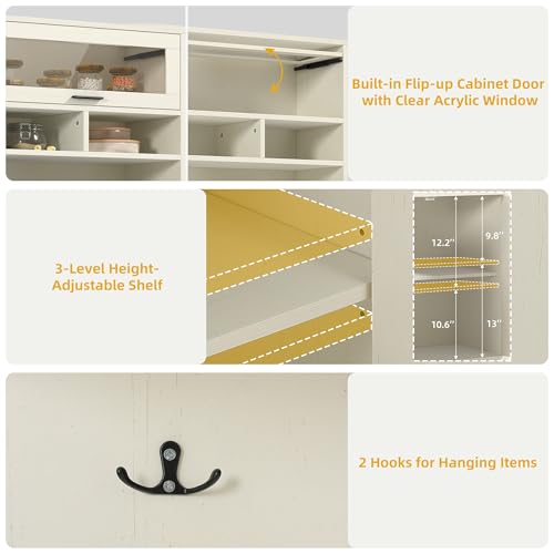 DWVO Kitchen Pantry Cabinet with Drawer, 67" Farmhouse Baker Rack with Power Outlets, Buffet Sideboard w/Microwave Stand, Cupboard Hutch Storage Cabinet for Kitchen, Living Room, Dining Room (White)