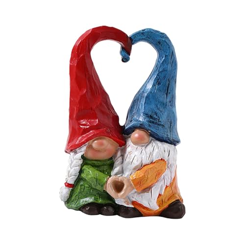 Statuetta di gnomi 'amore in resina, statuetta di coppia di gnomi scandinavi fatti a mano, ornamento per prato, patio, cortile, giardino
