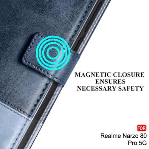 Image of TheGiftKart Flip Back Cover Case for Realme Narzo 80 Pro 5G | Dual-Color Leather Finish | Inbuilt Stand & Pockets | Wallet Style Flip Back Cover for Realme Narzo 80 Pro (Faux Leather, Blue & Sky)