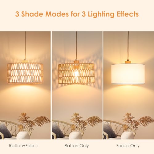 Boho Hanging Lights Rattan Hanging Lamp Plug in Pendant Light Ceiling Light Fixture, 3-Way Dimmable Bulb Included - Image 5