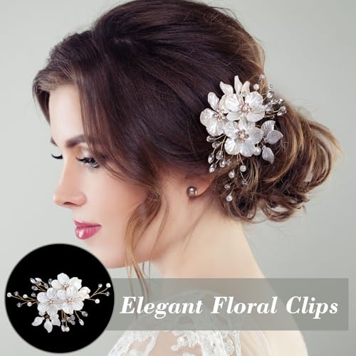 Pinza para pelo con flores y perlas artificiales miniatura 6