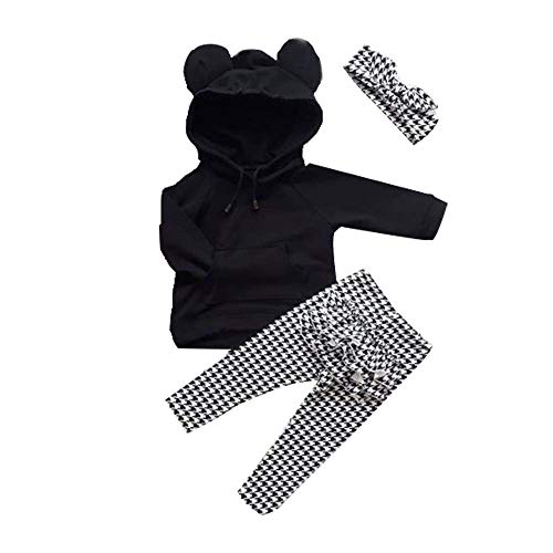 Toddler Kids Baby Girl Spring Fall Clothes Outfits Tracksuit Top Shirt Sweatshirt + Pants Trousers Leggings 2Pcs Set (Black Hoodie+Ruffle Pants, 2-3T)
