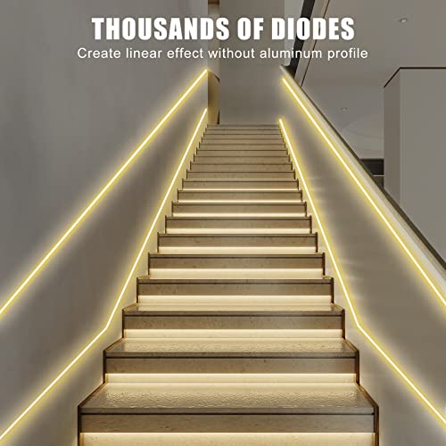 Tatazone COB Led Strip Lights with RF Remote, 16.4ft 3000K Dimmable Bright Warm White COB Light Strip, Cuttable Flexible COB Led Lights for Mirror, Kitchen, Room, Cabinet, Stairs…