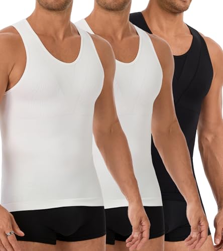 JESIDO 3 Pack Compression Shirt Men's Tummy Control Body Shaper Tank Top