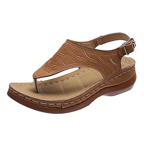 Genérico Sandalias Mujer Verano Planas Bohemia Vintage Estilo Zapatos de plataforma Cuña Sandalias ligeras y cómodas de color sólido con suela gruesa y punta de clip para mujer Cuñas