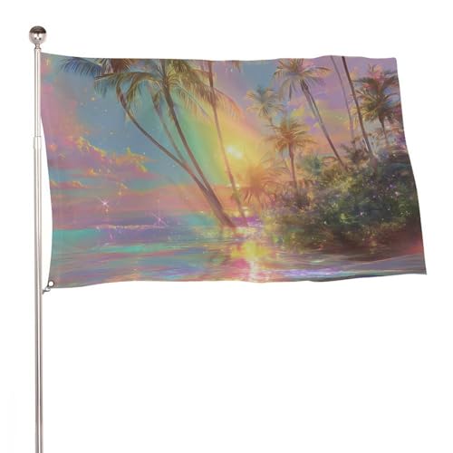 Dreamy Tropical Paradise Flag Banner with Brass Grommets Outdoor Yard Lawn Seasonal Decor