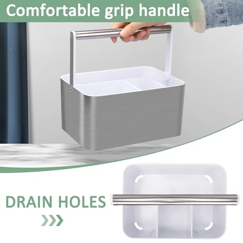 Image of BYUNER Plastic Shower Caddy Dorm - Portable Bathroom Caddy Organizer with Handle and Divider for College Dorm & Shared Bathroom, Hard Shower Tote for Toiletry, Brushed Nickel White