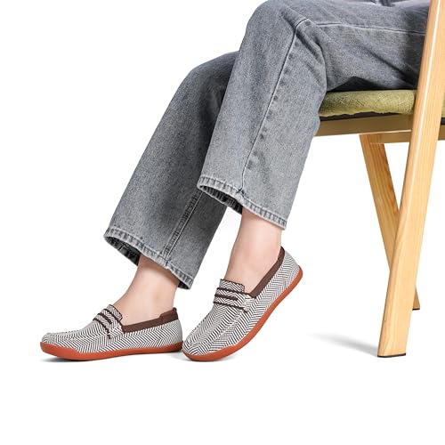 Image of WHITIN Women's Wide Penny Loafers Slip On Barefoot Flats W616 | Breathable Knit Fabric, Soft Skin-Friendly Feel, Lightweight Comfort, Office Work, Travel Days & Everyday Walking
