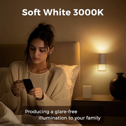 Image of L LOHAS LED Night Light Plug in, Night Lights Plug into Wall, Light Sensor, Cement Gray Housing, Soft White Nightlight, 100LM Dimmable Nightlights for Hallway Bedroom Bathroom, 2 Pack