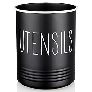 Kitchen Utensil Holder, 6.7" Utensil Holder for Kitchen Counter, Cooking Utensil Crock with Cork Bottom, Modern Farmhouse Decor, Countertop Utensil Storage Organizer Caddy, Black Kitchen Utensil Holder 67 Utensil Holder for Kitchen Counter Cooking Utensil Crock with Cork Bottom Modern Farmhouse Decor Countertop Utensil Storage Organizer Caddy Black