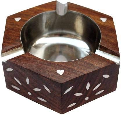 Delux Wood Carver Wood Cigarette Ashtray/Hexagon Shape Ashtray for Cigarettes Crafts Creative Ashtray //for Home and Garden (Brown_3.7 Inch X 3.7 Inch X 0.9 Inch)
