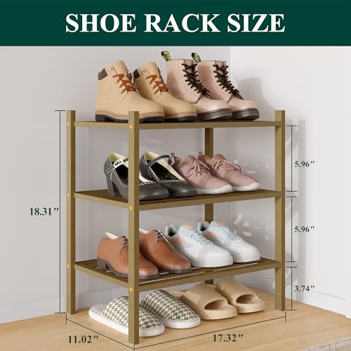 Image of Smiry Bamboo Shoe Rack, 5 Horizontal Slats, 3 Tier - 17.3 inch Wide, Walnut