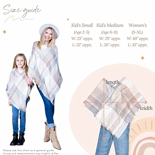 Mini Momo Blanket Shawl Wrap Mommy And Me Matching Cape - Boho Open Front Winter Poncho Buffalo Plaid Warm Cardigan (Blanket Poncho - Plaid Beige, Age 6-11) #TOP4