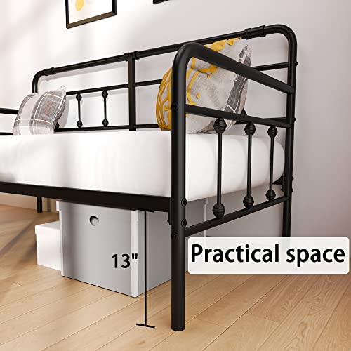Debercu Daybed-Twin-Size-Metal-Bed-Frame - Classic Steel Slat Support With Mattress Foundation,Multifunctional Bed Sofa With Headboard(Black) #TOP3