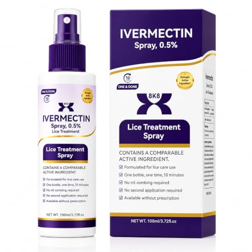8K8 Lice Treatment Ivermectin 0.5% 2026 Upgraded Spray Formula Targets the Scalp Than Traditional Lotions One-Time At-Home Treatment for the Whole Family
