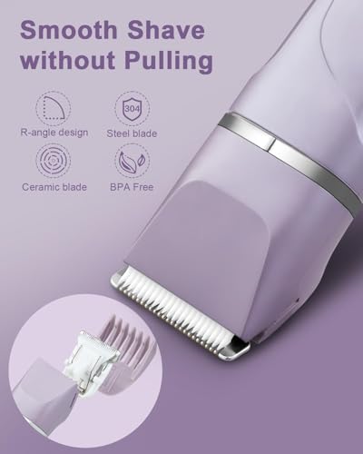 Image of 4-in-1 Women's Electric Body Hair Trimmer, Purple, Ceramic Blade, USB-C Rechargeable, with Nose Trimmer and Charging Dock