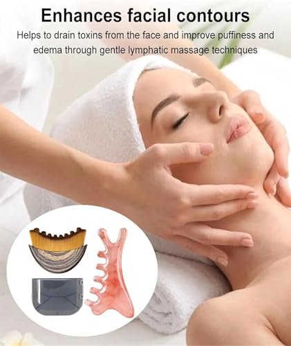 Image of 2PCS Lymphatic Contour Face Brush, 4-in-1 Massage Comb Set, Facial Contouring Tool for Puffiness Reduction and Skin Tone Enhancement, Double-Sided Design for Gentle Lymphatic Drainage