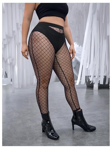 OYOANGLE Women's Plus Size 1 Pair Footless Sheer Tights Pattern High Waisted Pantyhose Stockings3