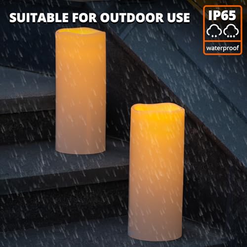 Image of NURADA Large Outdoor Solar Candles Waterproof - 12 inch x 5 inch Rechargeable Solar Powered Flameless LED Pillar Flickering Candle for Patio Porch Lanterns Decor - Ivory White
