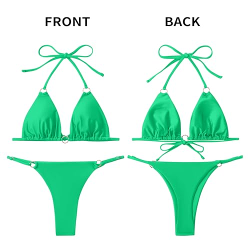 Image of MIKETAI Sexy Bikinis for Women 2 Piece Bikini Spaghetti Strap Swimsuits Solid Color Bathing Swimwear Triangle Bathing Suit