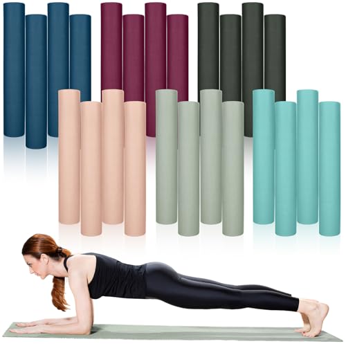 Timgle 24 Pack 68 x 24 Yoga Mat Bulk 4mm Thick Extra Long Sports Mat Anti Slip Tear Resistant Yoga Exercise Set for Fitness Stretching Home Workout Gym and Studio (Dark Color)