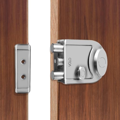 Image of VOLO Heavy Duty Tri-Bolt Rim Lock - Secure Dead Lock with Keys for Main Door, Single & Double Doors, Left & Right-Handed Use - Ideal for Home & Office (Pack of 1) (MT-02 (Satin))