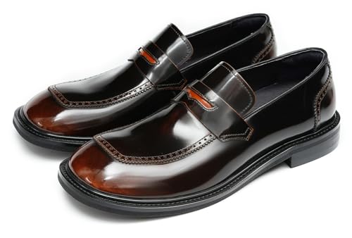 Santimon Men's Dress Loafers Slip-On Shoes - Patent Leather Square Toe Formal Business Casual Shoes for Wedding, Prom, Tuxedo - Comfortable Mocassins