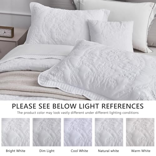 Image of CHIXIN Oversized King Bedspread 128x120 Extra Wide - Lightweight Bedding Cover - Beautiful Stitching - 5 Piece Reversible Bedspread - Gorgeous Damask Paisley Pattern (King /Cal King, Pure White)