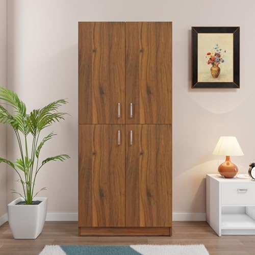 Image of VIKI Wardrobe | Wooden Almirah for Open Shelves with 4 Small Door Wardrobe (Brussel Walnut - 40D x 80W x 180.8H) | 1 Year Warranty | Free Assembly