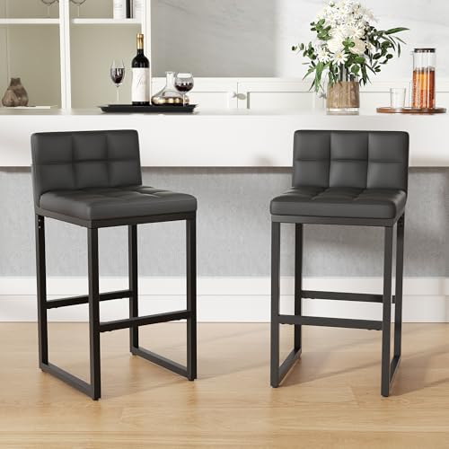 Image of Bar Stools Set of 2, Modern Counter Height Bar Stools with Back,24 inch Dark Grey