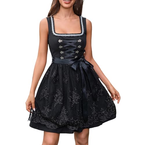 Traje de tirolesa para mujer, Oktoberfest, elegante, con cordones, color negro, completo, tallas grandes, blusas tirolesas, delantales tiroleses de encaje, sencillos y modernos, dobladillo con Traje de tirolesa para mujer, Oktoberfest, elegante, con cordones, color negro, completo, tallas grandes, blusas tirolesas, delantales tiroleses de encaje, sencillos y modernos, dobladillo con