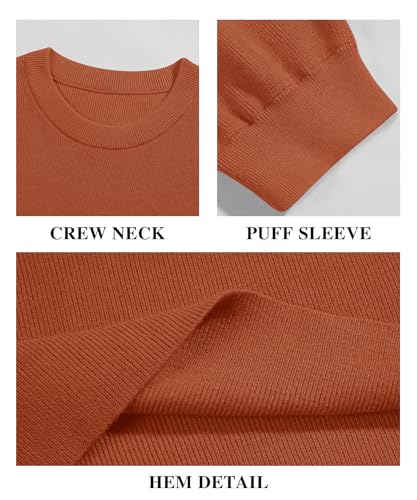 Image of Bodosalia Womens Puff Short Sleeve Sweater Casual Summer Crew Neck Pullover Tops Ribbed Knit Sweater Blouse