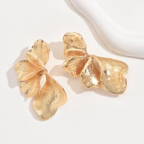 Chunky Gold Flower Earrings Flower Statement Earrings Large Floral Leaf Stud Earring Trendy Spring Earring Dresses for Women4