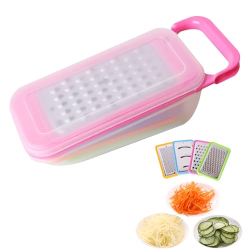 Xiciki 4 in 1 Käsereibe Set mit Behälter Käsezerkleinerer Gemüsereibe Fein & Grobmetall Handkäsereibe & Gemüsehobel