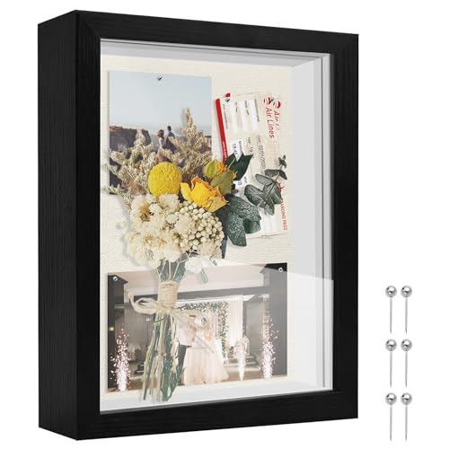 TOUYINGER 11x14 Shadow Box Frame Display Case with Soft Linen Back Display Case Box for Memorabilia 3D Items Wedding Memories Crafts Tickets and Photos (Black 11x14)