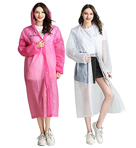 HLKZONE Rain Ponchos for Adults Reusable, 2 Pack Raincoats Emergency Rain Jackets Coats for Men with Hood and Drawstring
