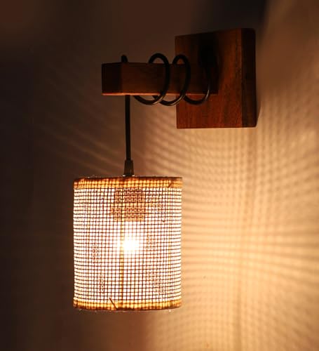 Image of AKWAY Rattan wall Lamps for Living Room | Bamboo wall Lights for Bedroom | Cane wall scones for Home Decoration (Bulb Not Included) (Rattan Square Webbing Hang)