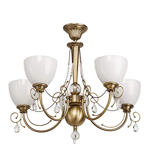 Preisvergleich Produktbild Kronleuchter Deckenleuchte messingfarbig Metall Kristalleuchte Klassisch Glas Ø72cm 5-flammig exkl. E27 5x60W 230V