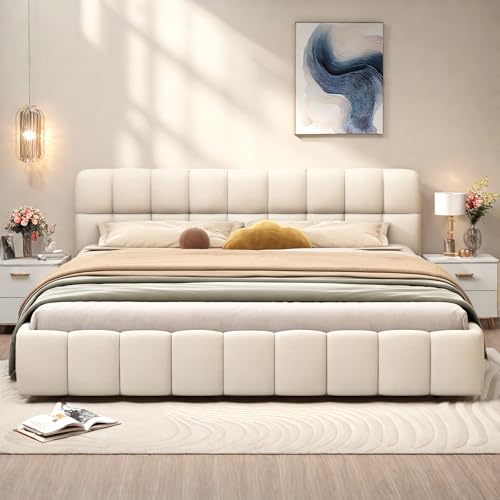 Cama doble acolchada de 140 x 200, cama de burbujas con somier de láminas, camas acolchadas nube, camas para 2 personas Capitonne, para adultos dormitorio y habitación de invitados, sin colchones
