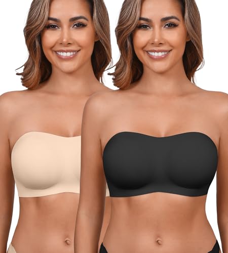Image of DEANGELMON Strapless Bras for Women Seamless Padded Bandeau Bra Non-Slip Silicone Tube Top Wireless Push Up Bralettes
