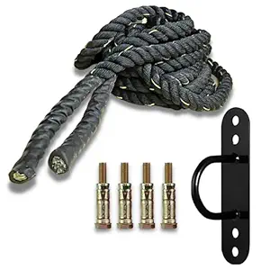 FIRE FITNESS Battle Rope with d anchour set for home Workout station rope for men nad women for Out Weighted Workout Rope Exercise equipment at home for Crossfit Training Home Gym & Fitness Exercises